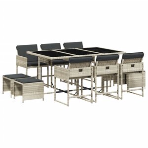 vidaXL Ensemble à manger de jardin 11Pièces avec coussins gris poly rotin