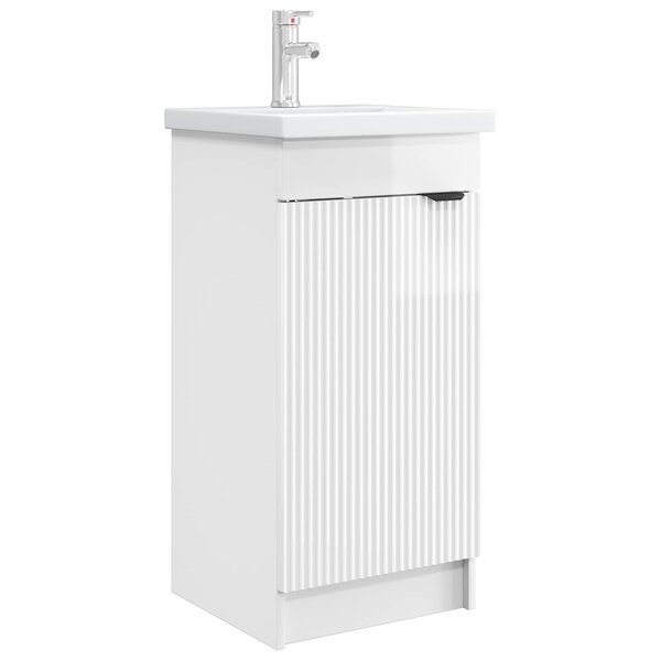 vidaXL Meuble de salle de bain avec évier Blanc brillant