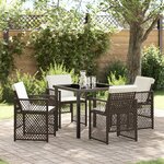 Ensemble de salle à manger de jardin 5 pièces avec coussins marron poly rattan