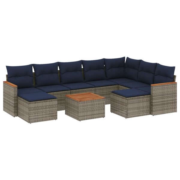 vidaXL Salon de jardin 10 Pièces avec coussins gris résine tressée