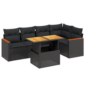 vidaXL Salon de jardin 6 Pièces avec coussins noir résine tressée