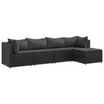 vidaXL Salon de jardin 5 Pièces avec coussins Noir Résine tressée