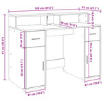 vidaXL Bureau et lumières LED gris béton 120x55x91cm bois d'ingénierie