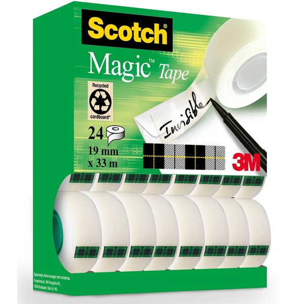 Magic Tape Ruban adhésif invisible largeur 19 mm x longueur 33 m (Lot de 24) (paquet 24 rouleaux)