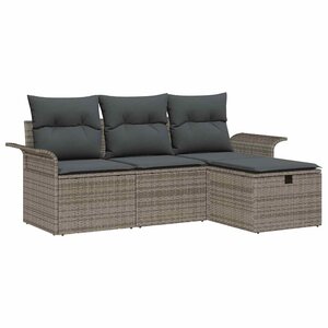 vidaXL Ensemble de canapé de jardin avec coussin 4 Pièces Gris polyrotin