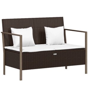 vidaXL Banc de jardin à 2 places avec coussins Marron Résine tressée