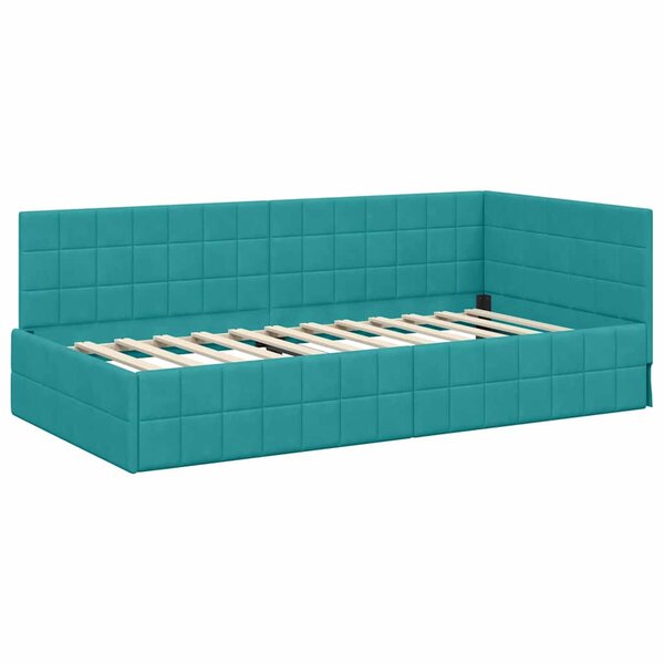 vidaXL Cadre de lit d'angle Turquoise 90 cm x 200 cm tissu