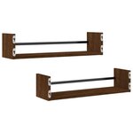 vidaXL Étagères murales avec barres 2 Pièces chêne marron 60x16x14 cm