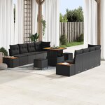 Ensemble de Canapé de Jardin 11 Pièces avec Coussins Noir Poly Rattan Acacia