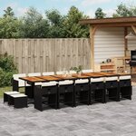 vidaXL Ensemble à manger de jardin 17 Pièces coussins noir résine tressée
