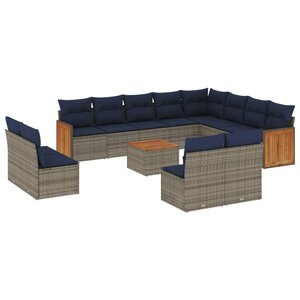 vidaXL Salon de jardin avec coussins 13 Pièces gris résine tressée