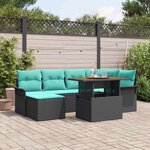 vidaXL Ensemble de canapé de jardin avec coussin 7 Pièces Noir et bleu