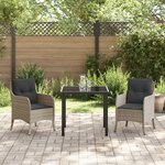 vidaXL Set de salle à manger de jardin 3 pièces avec coussins Gris clair Poly Rattan
