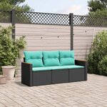 vidaXL Salon de jardin 3 Pièces avec coussins noir résine tressée