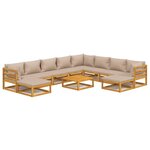 vidaXL Salon de jardin 11 Pièces avec coussins taupe bois massif