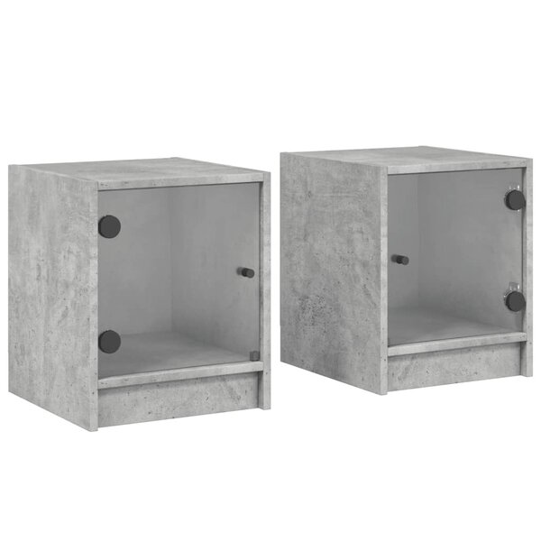 vidaXL Tables de chevet et portes vitrées 2 Pièces gris béton 35x37x42 cm