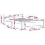vidaXL Cadre de lit sans matelas noir bois massif 140x190 cm
