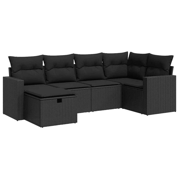 vidaXL Salon de jardin 6 Pièces avec coussins noir résine tressée