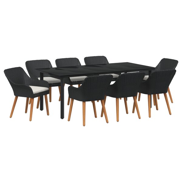 vidaXL Ensemble de Salle à Manger Jardin 9 Pièces Noir Poly Rattan