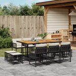 vidaXL Ensemble à manger de jardin 11 Pièces coussins noir résine tressée
