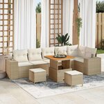 vidaXL Ensemble de canapé de jardin 9 Pièces Beige polyrotin