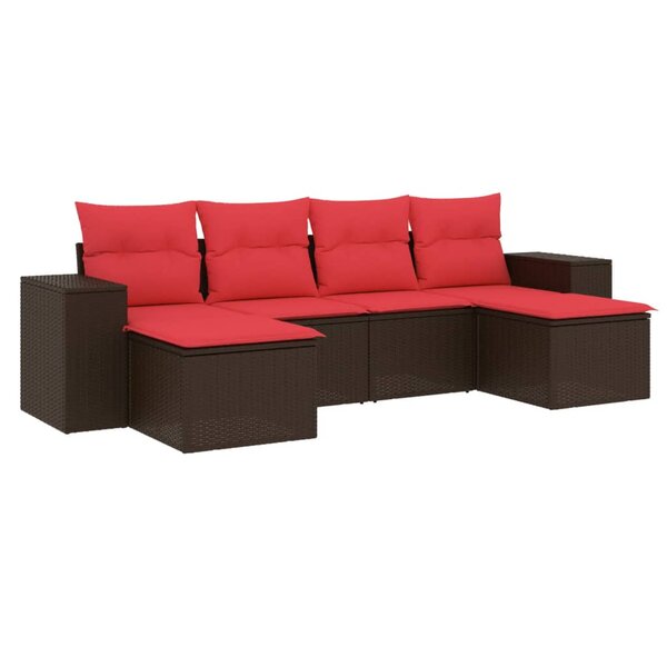 vidaXL Salon de jardin 6 Pièces avec coussins marron résine tressée