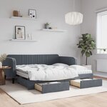 vidaXL Lit de jour avec gigogne et tiroirs gris foncé 90x190cm velours