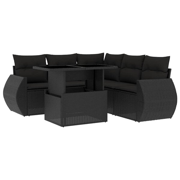 vidaXL Salon de jardin 6 Pièces avec coussins noir résine tressée