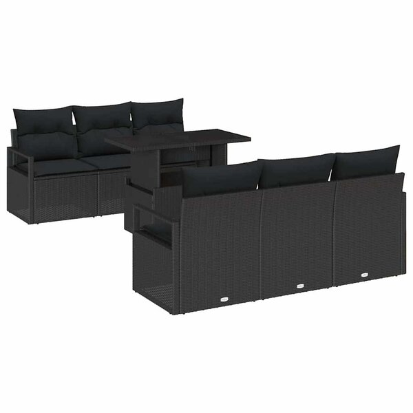 vidaXL Ensemble de canapé de jardin 7 Pièces Noir Poly rotin