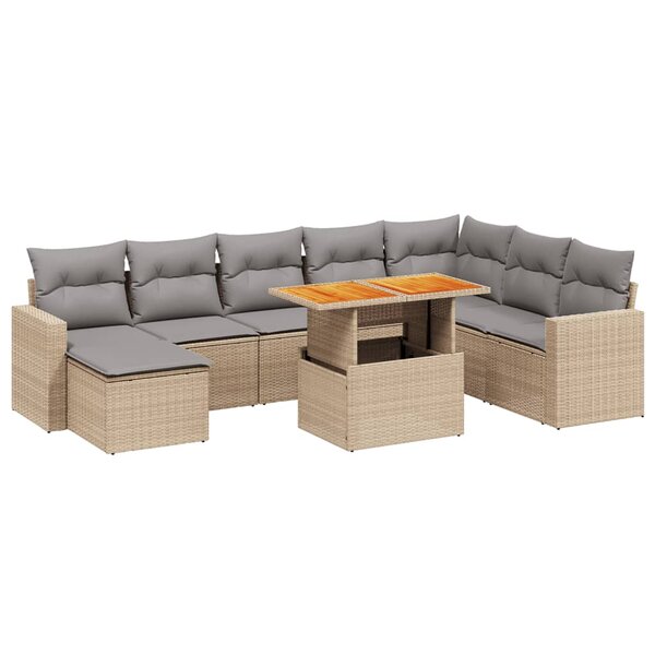 vidaXL Salon de jardin avec coussins 9 Pièces beige résine tressée
