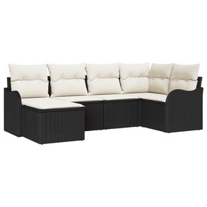 vidaXL Ensemble de Canapé de Jardin 6 Pièces avec Coussins Rattan Poly Noir