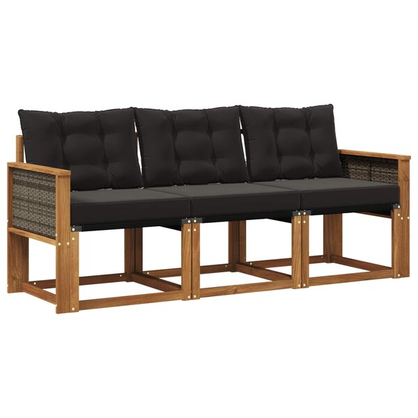 vidaXL Ensemble de canapés d'extérieur 3 pc Naturel et noir