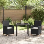 vidaXL Ensemble de salle à manger pour jardin 3 Pièces Noir polyrotin