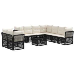 vidaXL Ensemble de canapé de jardin 10 Pièces Noir polyrotin