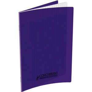 Cahier 48 pages seyès 90 g  couverture polypropylène violet  format 17 x 22 cm  CONQUERANT