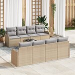 Set de 9 Pièces de Canapés de Jardin vidaXL avec Coussins Beige en Rattan Poly