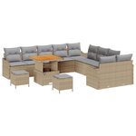 Canapé de jardin vidaXL 13 pièces avec coussins Beige Poly Rattan Acacia
