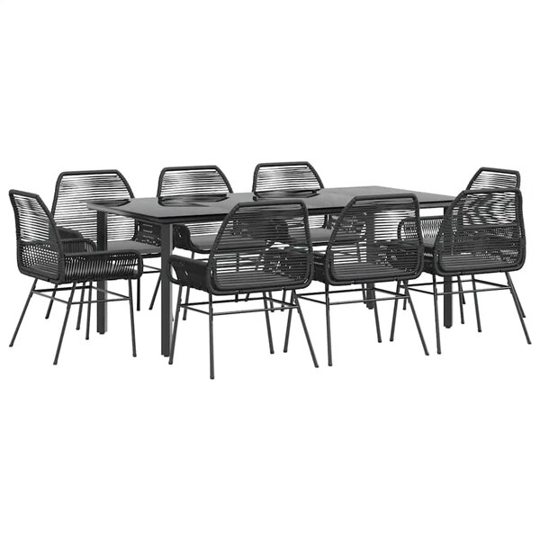 vidaXL Ensemble à manger de jardin coussins 9Pièces noir poly rotin verre