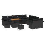 vidaXL Canapé de jardin 13 pièces avec coussins Noir Poly Rotin Acacia