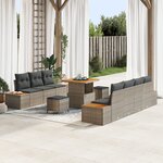 vidaXL Ensemble de canapés de jardin de 10 pièces avec coussins gris poly rattan acacia