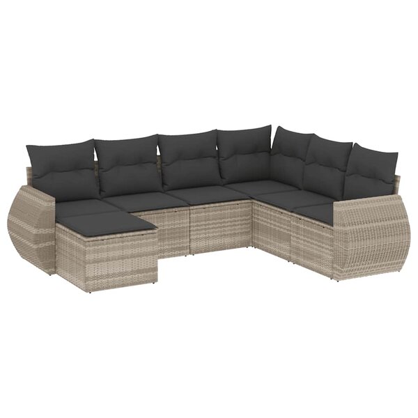 vidaXL Salon de jardin avec coussins 7 Pièces gris clair résine tressée