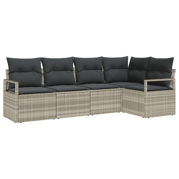 vidaXL Ensemble de Canapés de Jardin 5 Pièces avec Oreillers Gris Clair Rattan Poly