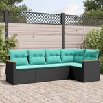 vidaXL Salon de jardin 5 Pièces avec coussins noir résine tressée