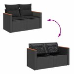Ensemble de Canapés de Jardin 13 Pièces avec Coussins Noir Poly Rattan Acacia