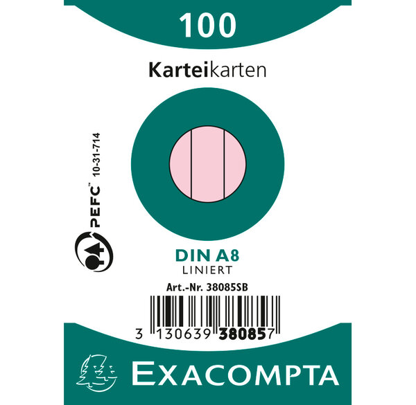 Paquet 100 fiches bristol A8 travers Rose EXACOMPTA