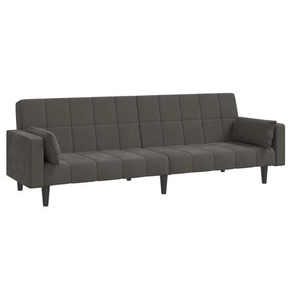 vidaXL Canapé-lit à 2 places avec deux oreillers Gris foncé Velours