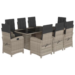vidaXL Ensemble à manger de jardin et coussins 9 Pièces gris clair rotin
