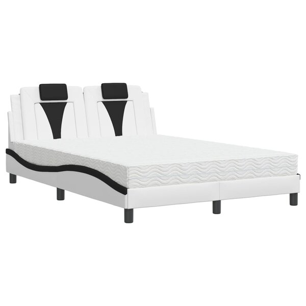 vidaXL Lit Viana avec matelas blanc et noir 140x200 cm similicuir
