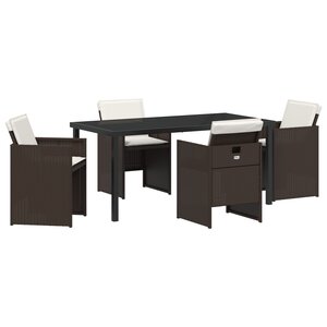 vidaXL Ensemble de salle à manger de jardin 5 pièces avec coussins en rattan poly brun