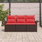 vidaXL Ensemble de canapé de jardin 3 Pièces Marron Poly rotin